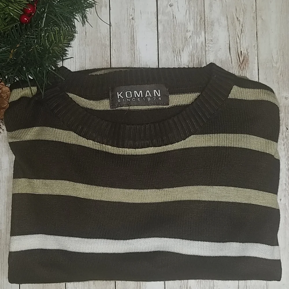 KOMAN, Men's Sweater, brown beige stripes, size L